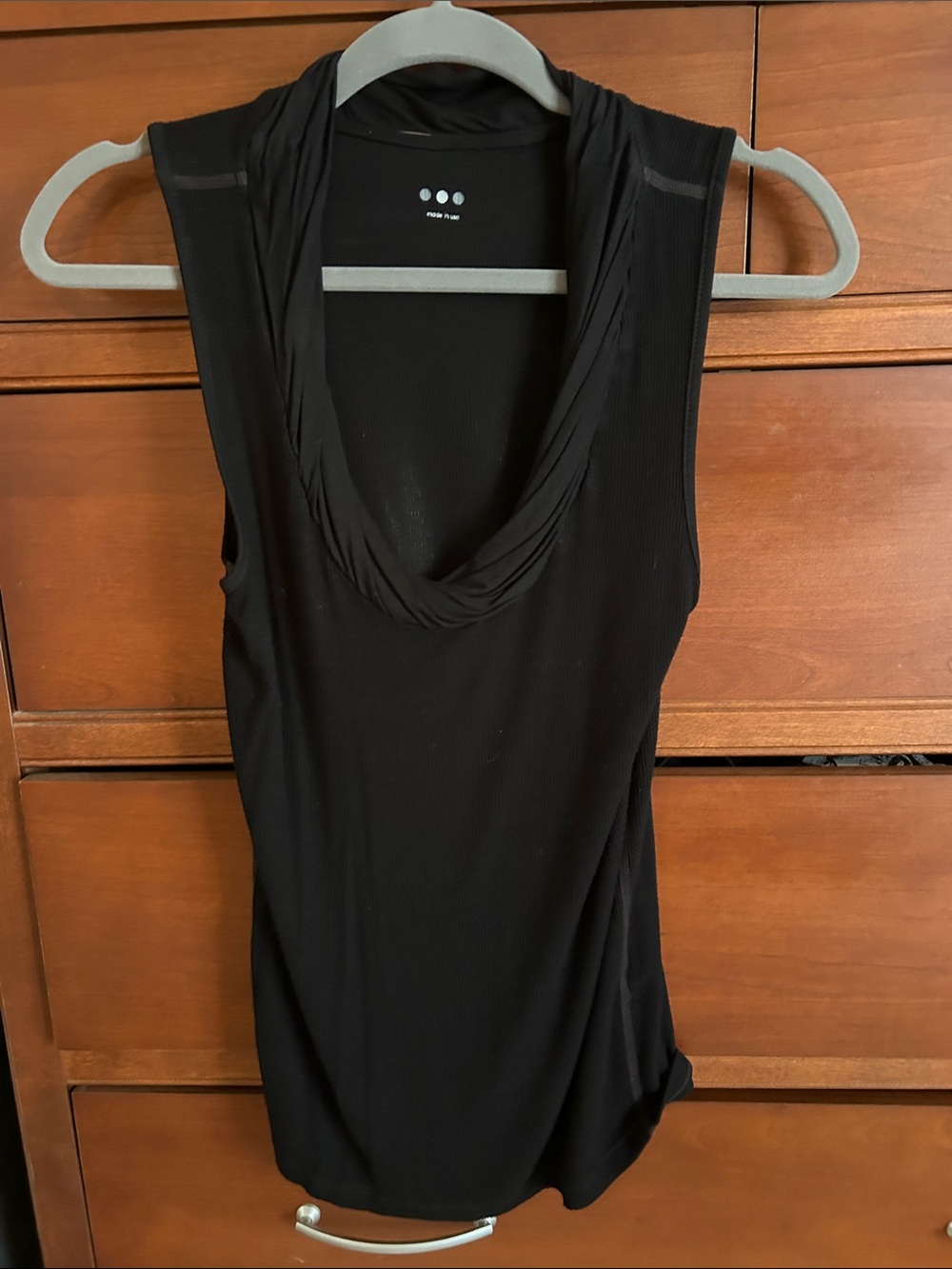 Three Dots Black Draped Scoop Neck Tank